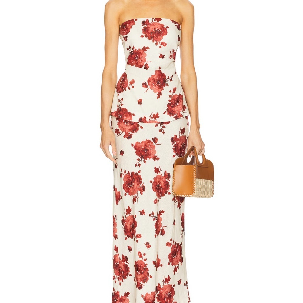 NEW FAITHFULL LINEN ROSE PRINT STRAPLESS TOP - Picture 2 of 3